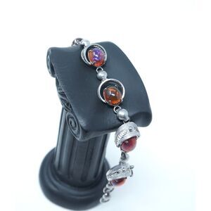 Vintage Sterling Silver Filagree Tennis Style Bracelet with Lucite Stones